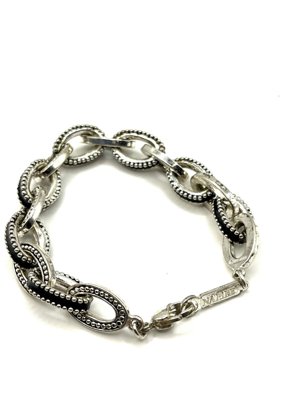 Napier Silver-Tone Link Bracelet with Black Accents Chunky Big Bold